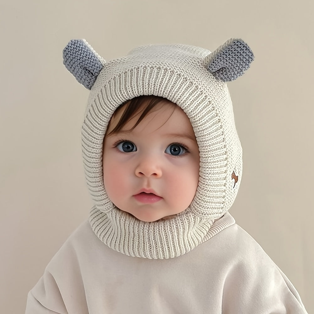 1pc Children's Knit Hat, Warmer Pullover Cap With Cute Ear Fleece Lined For Baby Boys & Girls In Autumn Winter