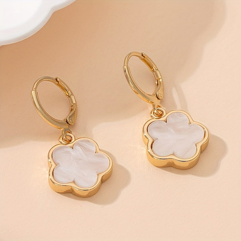 Colorful Lucky Flower Design Dangle Earrings Elegant Simple Style Alloy Jewelry Female Earrings