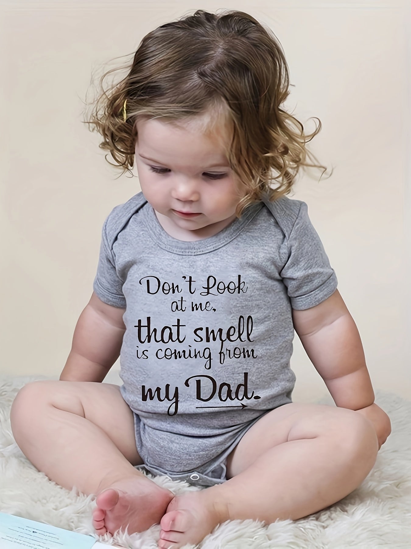 Girls Cute Letter Print Short Sleeve Onesie Clothes ''don't Look At Me'' Pregnancy Announcement Romper