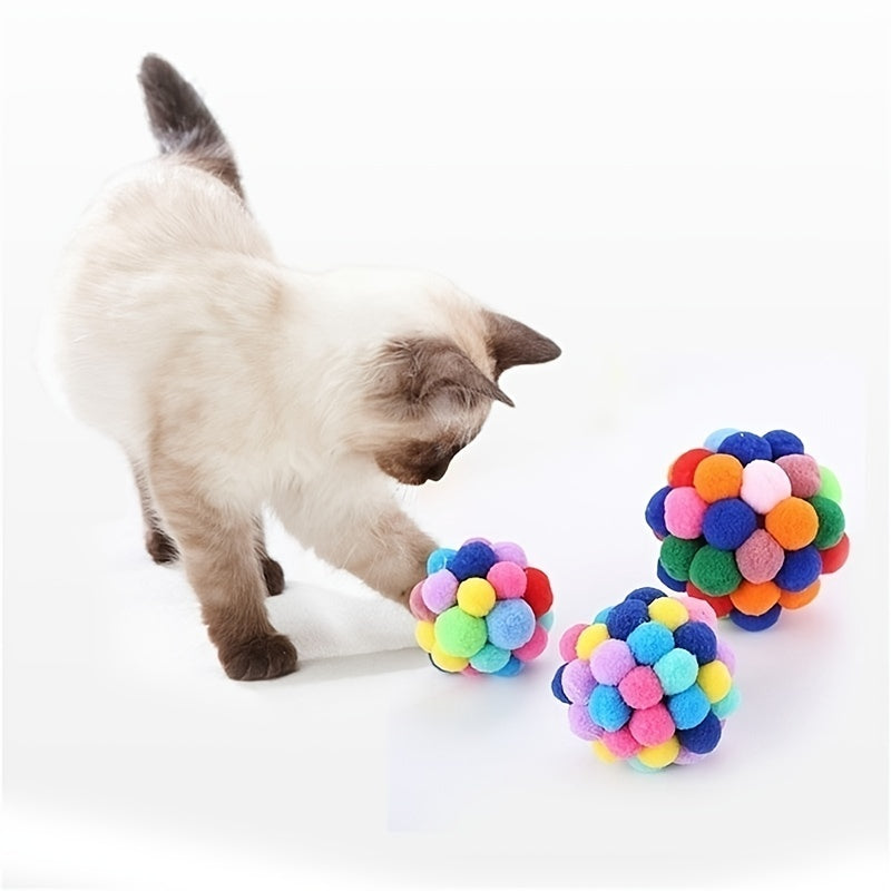 Brighten Up Your Cat's Day with Colorful Pom Pom Balls - High Quality Pet Toy!
