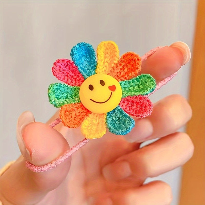 2pcs Cute Cartoon Flower Hair Ties For Girls, Elastic Hair Accessories, Gift For Girls