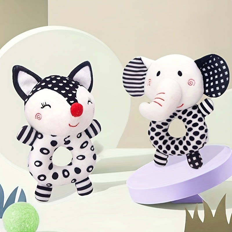 [Gift Ready, Baby Rattle] Black and White Baby Rattle Toy | Soft Texture, Polyester Fiber, Colorful Yarn Ball, Hand Grip Stick, Perfect Gift for Youngsters