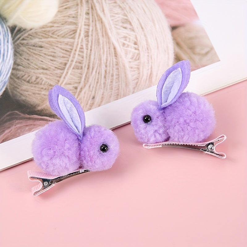 2pcs Baby Girls Cute Plush Rabbit Hair Clips Princess Decorative Hair Accessories Holiday Birthday Gift