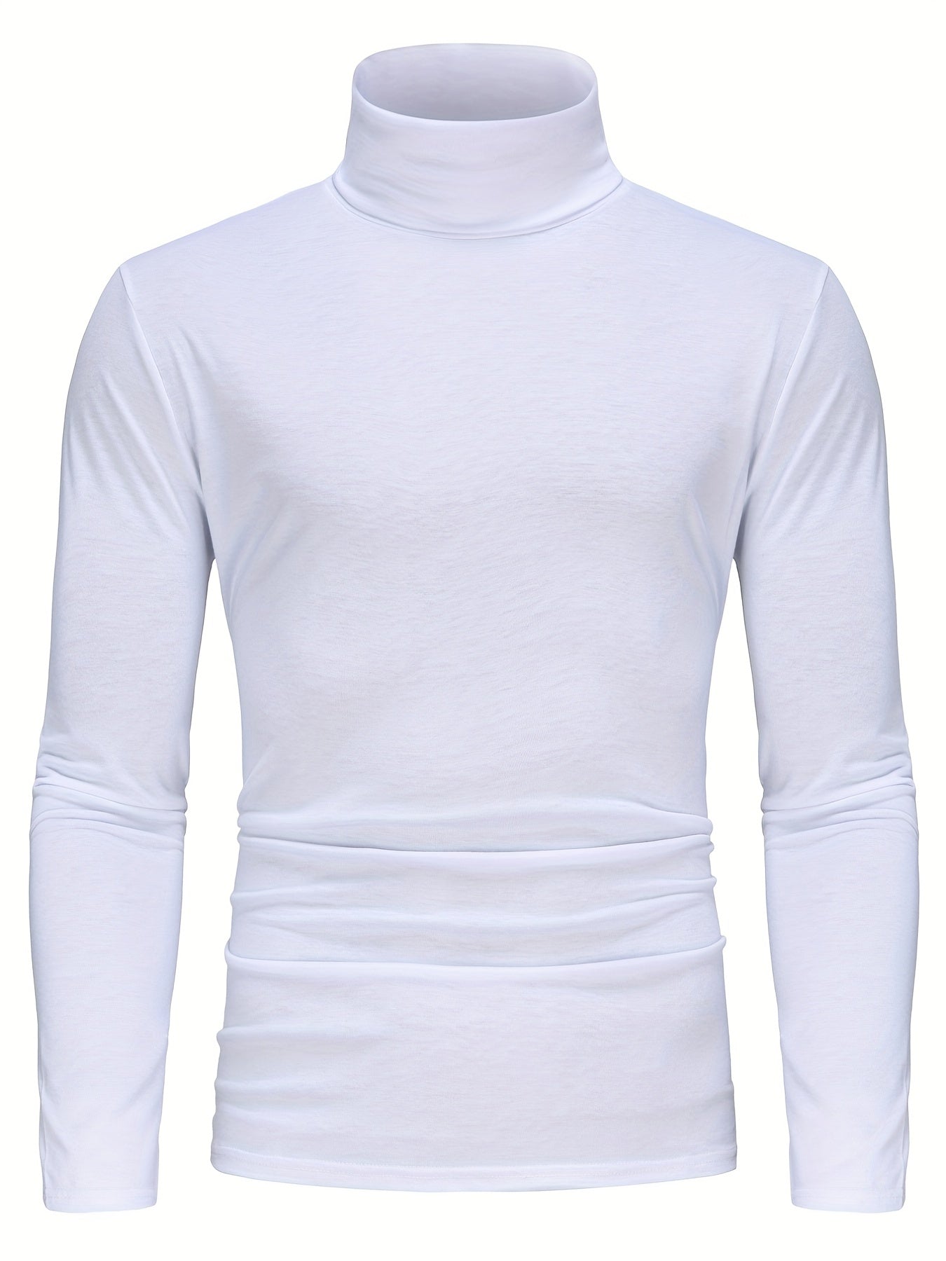 Fashionable White Base Layer Solid Color High Neck Men's Long Sleeve T-Shirt