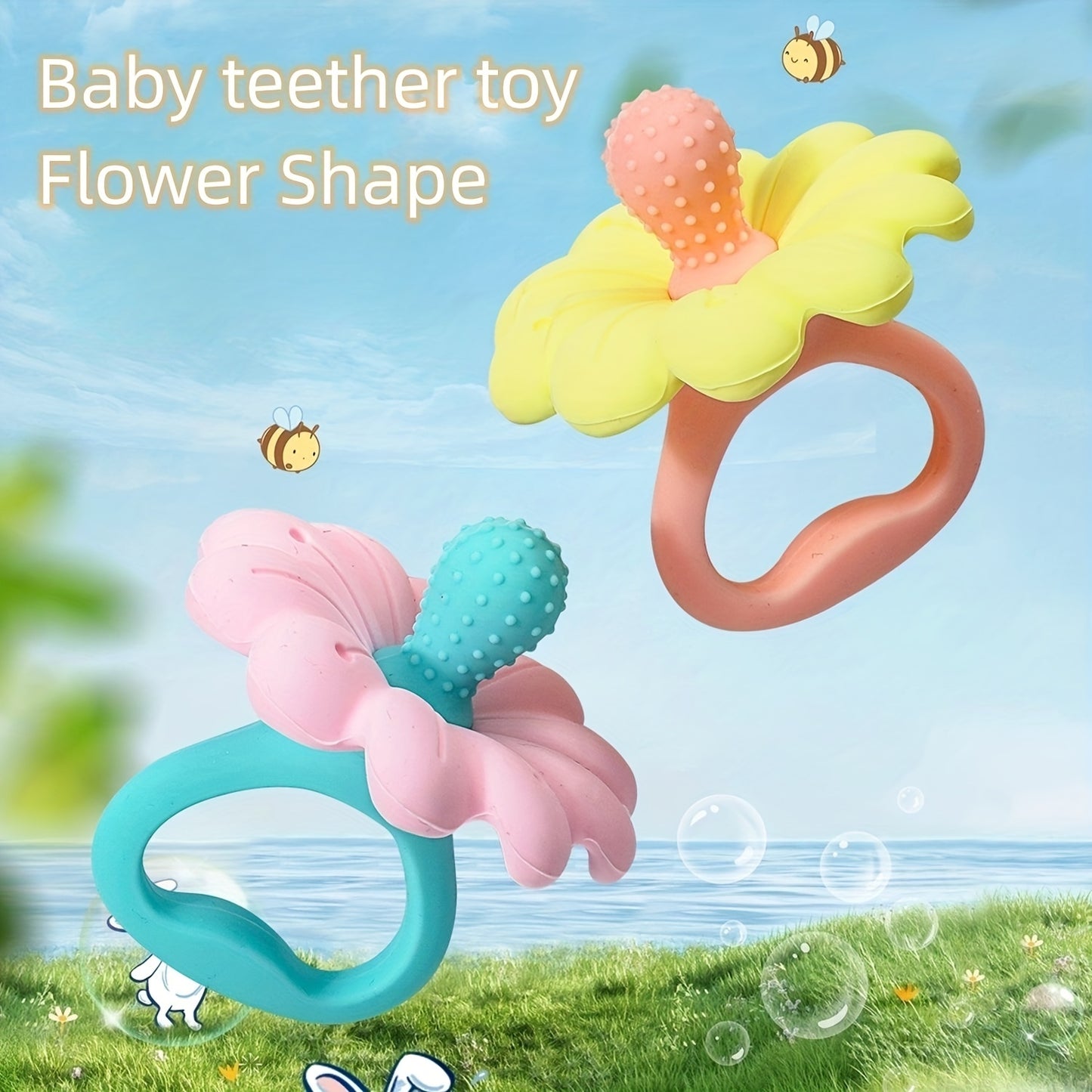 [Easy-to-Hold] Silicone Teether Toy for Youngsters | Easy-to-Hold | Flower Design | Teething | Girls | Christmas Gift