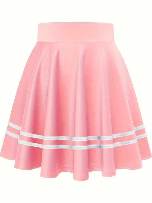 Striped A-Line Skater Skirt, Versatile High Waist Skirt For Spring & Summer, Women's Clothing