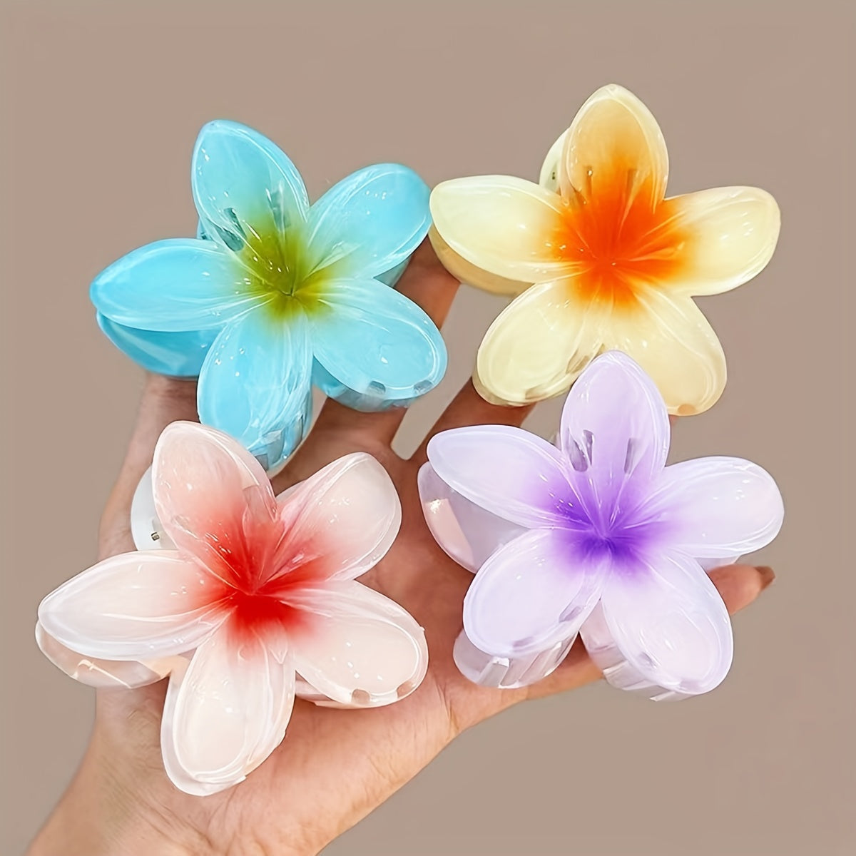 6pcs/1pc Random Color Egg Flower Hairpin, Plastic Fairy Elegant Hairpin, Ideal Gift Choice Gradient Color Flower Hair Claw Clip - Sweet and Elegant Hawaiian Style, Suitable for Women and Girls - Fashion Casual Accessories, Ph