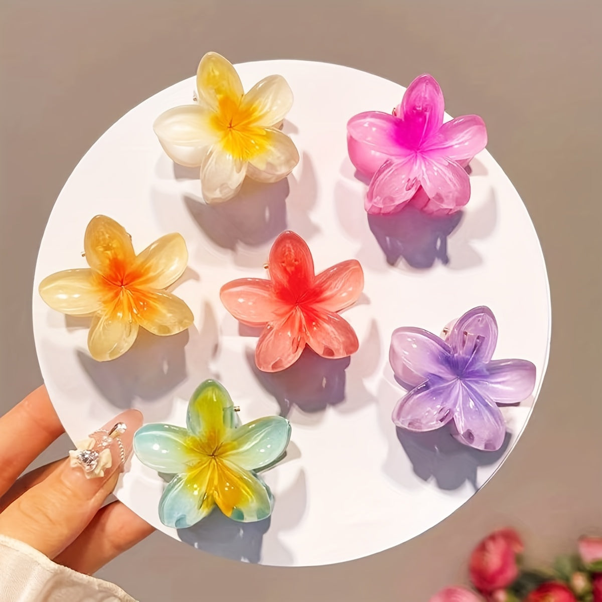 6pcs/1pc Random Color Egg Flower Hairpin, Plastic Fairy Elegant Hairpin, Ideal Gift Choice Gradient Color Flower Hair Claw Clip - Sweet and Elegant Hawaiian Style, Suitable for Women and Girls - Fashion Casual Accessories, Ph