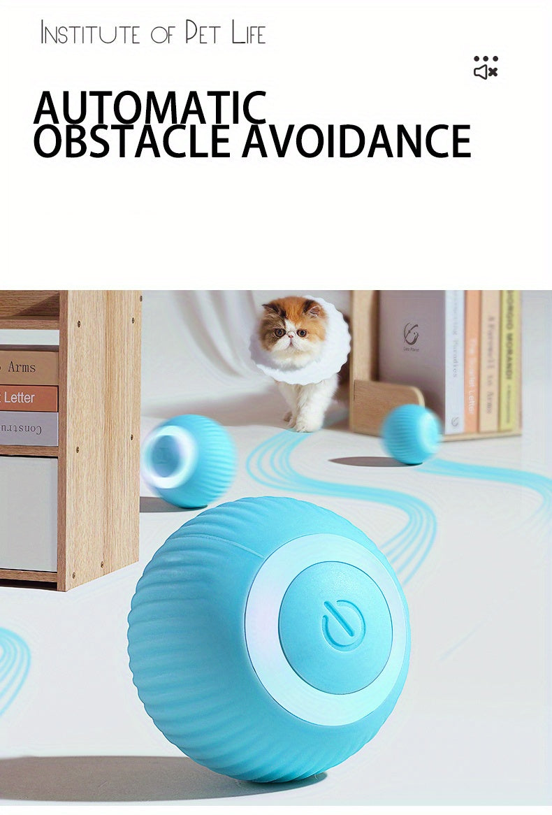 MIAOQUANJI Automatic Rolling Ball Toy for Cats - USB Rechargeable Interactive Play Ball with Motion-Activated Glow-in-the-Dark Feature, Durable Silicone, Safe for All Breeds & Sizes, Blue, Cat Ball Toy
