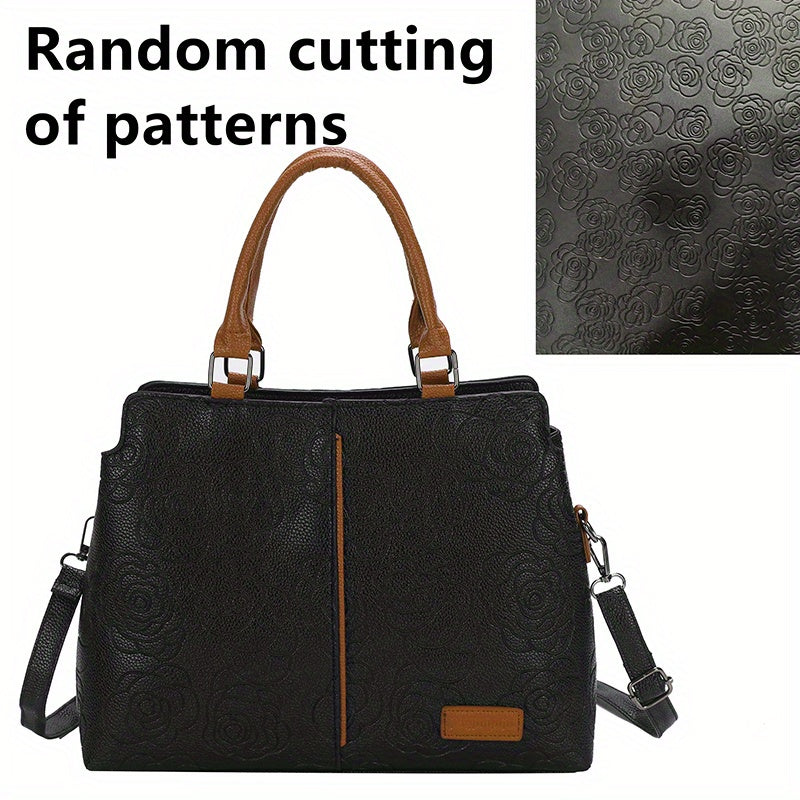 Chic Solid Color Letter-Embossed Handbag – Versatile, Foldable, Secure Zip & Removable Strap, Polyester-Lined for Daily Elegance (8.4x8.6x3.5) Inch