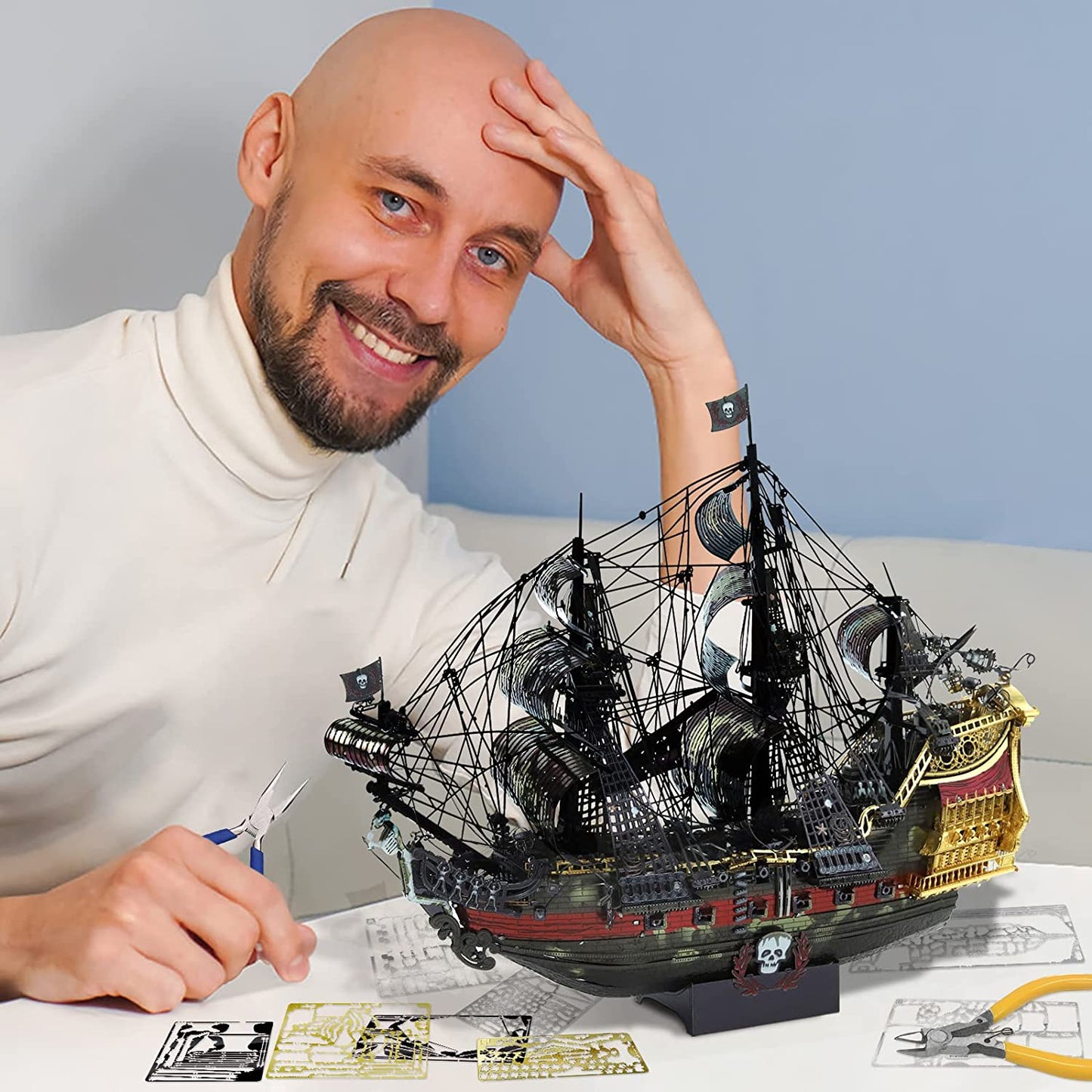 Piececool Metal 3D Puzzles for Adults, Flying Dutchman Pirate Ship Model Kits, 3D Watercraft Model Building Kit, DIY Craft Kits Difficult 3D Puzzles for Family Time, Great Birthday Gifts