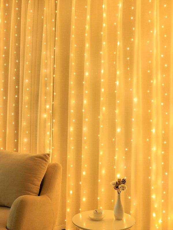 1pc, 200 LED Curtain Lights 199.95cm, Hanging Window Lights, Fairy Lights, Bedroom Decor, Indoor Decor, Christmas Holiday Party Supplies, Party Decor, Festival Decor Not Include Batteries, Halloween