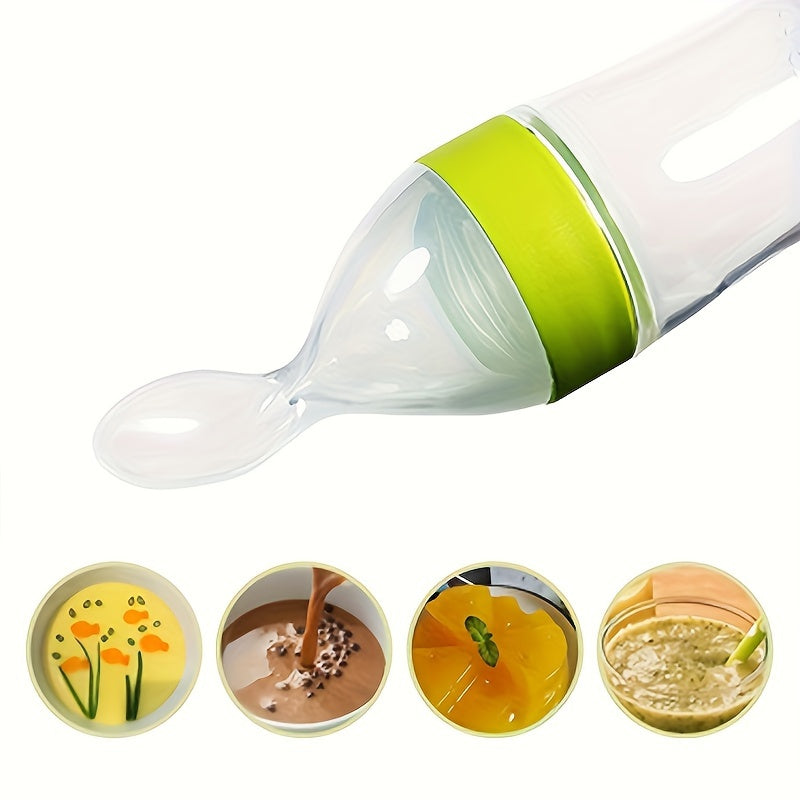 [Silicone Baby Feeder] Silicone Baby Food Feeder, Multifunctional Feeding Bottle with Spoon | Food Dispensing, Food Supplement, and Medicine Processor