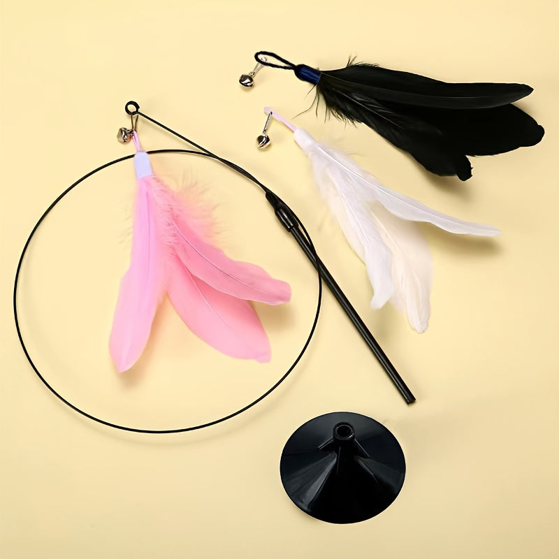 Interactive Feather Teaser Cat Toy 1pc - Bell & Suction Cup, Durable Play Stick for Feline Fun and Exercise