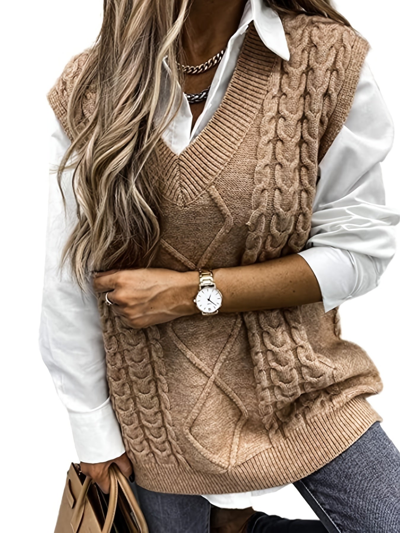 Women'S Sleeveless V-Neck Sweater Vest | Medium Stretch, Rib, Casual Style for Spring/Fall