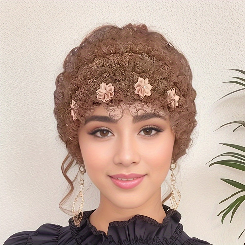 Elastic Lace Flower Hat - Breathable Polyester, Adjustable Drawstring, Perfect for Festive Parties & Urban Style, Festive Headwear | Floral Embellished Hat | Construction, Lace Hat