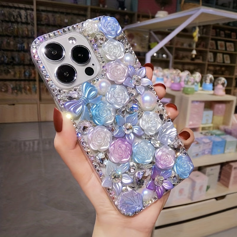 Phone Case - Fashionable And Luxurious Colorful Resin Flower Phone Case with Rhinestones And Pearls, Suitable for Iphone 17 Pro Max/16 Plus/Xr/7G, Designed to Prevent Drops