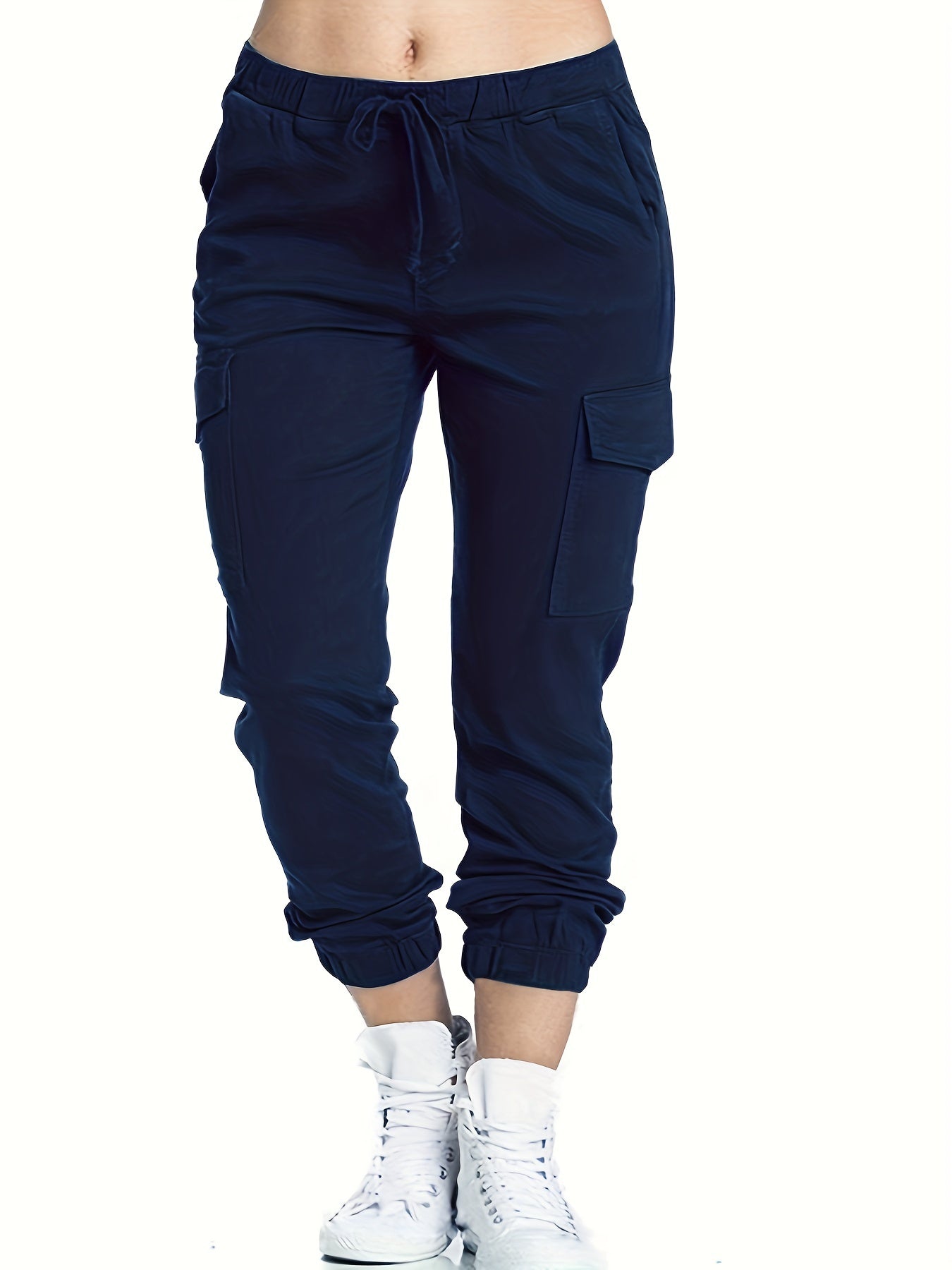 Y2K Chic Drawstring Cargo Pants - Stretchy Elastic Waist, Long Length, Multiple Pockets, Casual Comfortable Women's Clothing for Everyday Wear