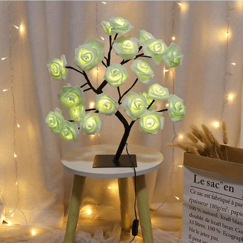 1pc LED Rose Flower Table Lamp, Valentine Tree Fairy Lights 24LED Rose Flower Tree Lights Valentine's Day USB Table Lamp Fairy Maple Leaf Night Light Home Party Christmas Wedding Bedroom Decoration Gift