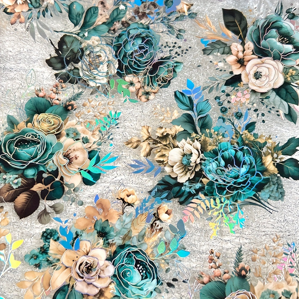 [Floral PET Stickers] 20-Pack Mixed Color Floral PET Stickers | Self-Adhesive Glitter Flower Decals for Scrapbooking, Journals, and Art Collages - Reusable Plant-Themed Embellishments with Shimmery Finish, Irregular Shapes
