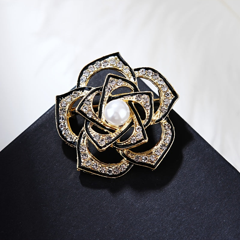 Hollow Out Flower Alloy Brooch Pin Inlaid Faux Pearls Exquisite Pin Accessories Female