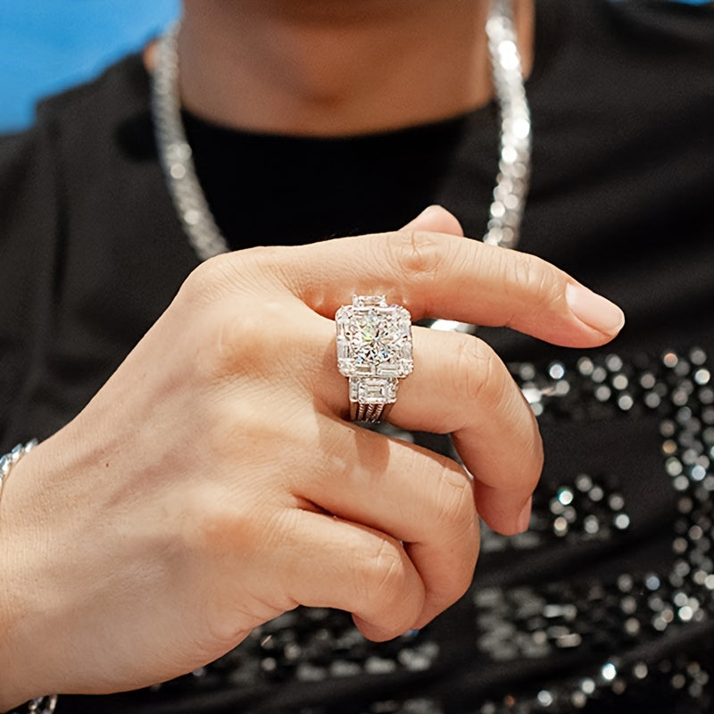 1pc Funky Square Rhinestone Ring Men's Cubic Zirconia Finger Ring