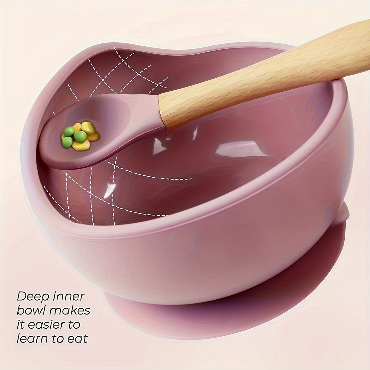 1set Baby Feeding Bowl And Spoon Set, Silicone Baby Bowl Suction Cup With Wooden Spoon Silicone Suction Base Non Slip Baby First Feeding Kit Gift For Toddler Children Girls Boys, Halloween, Thanksgiving, Christmas Gift