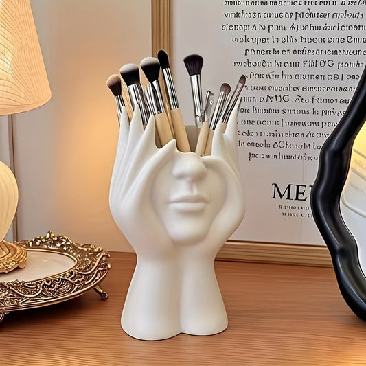 1pc Abstract Face Design Plastic Pen Holder & Makeup Brush Organizer - Multi-Functional Decorative Art Sculpture, Lightweight, No Electricity Needed, Ideal for Desk and Vanity Decor, Desk Organizer|Artistic Decor Item|Lightwe