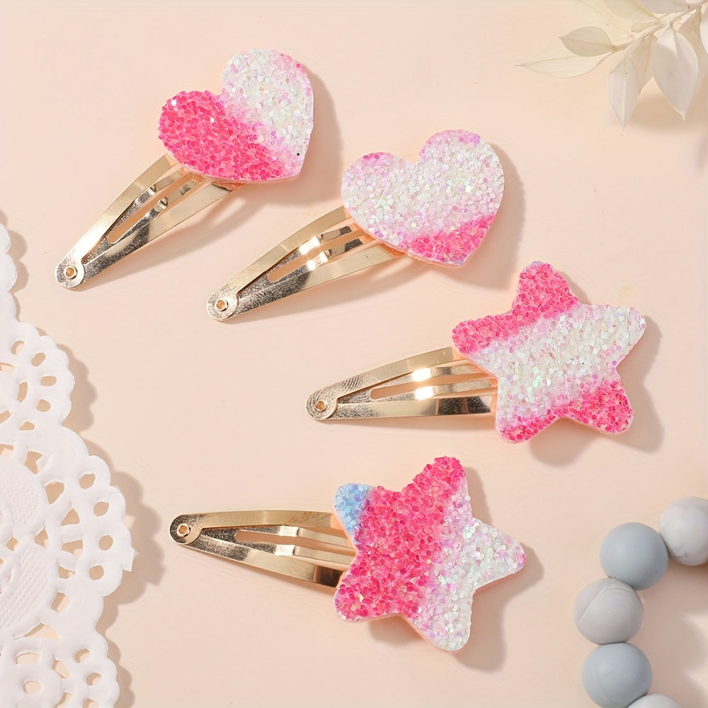 16-Pack Star Love Sequin Children's Bow Hair Clip Cute Girl Ponytail Hairpin BB Clips Baby Hair Accessories