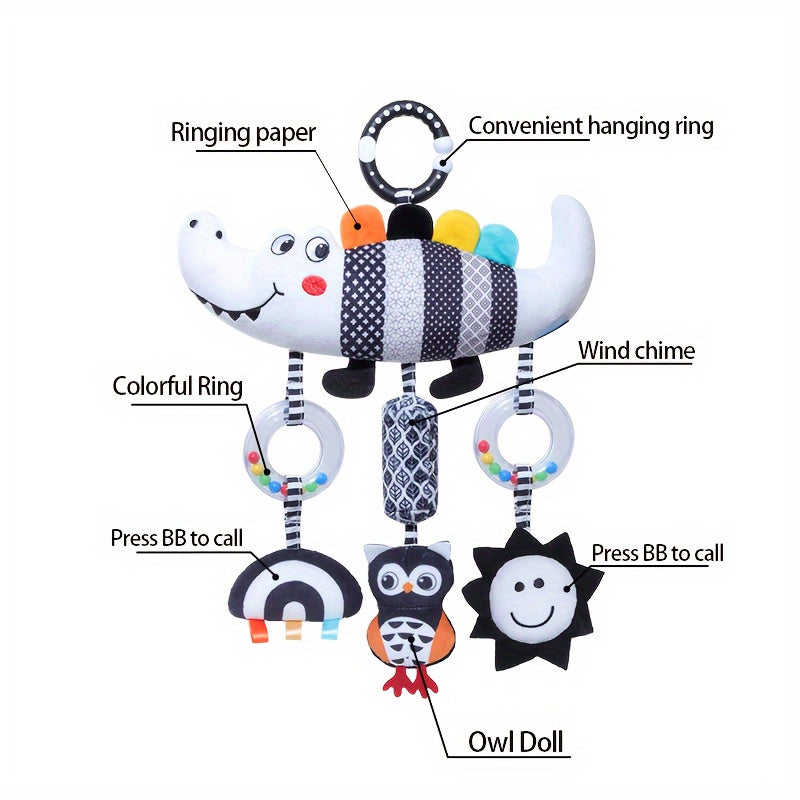 [Soft Animal Plush Toys] Soft Black and White Animal Wind Chime Plush Toys | for Baby Car Seat & Stroller, Hanging Rattle Toys | Ideal Christmas Gift for Infants 0-3 Years Old, Chinese Mainland Origin