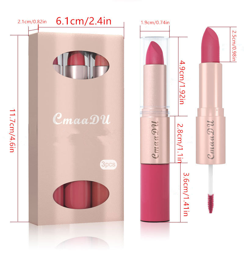 Long-Lasting 3-Color Lipstick & Lip Gloss Set - Double Headed Design for Natural, Lustrous Texture - Perfect Valentine's Day Gift for Women Valentine's Day Gifts