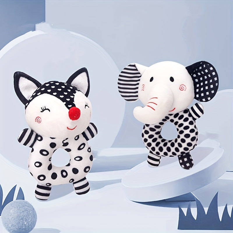 [Gift Ready, Baby Rattle] Black and White Baby Rattle Toy | Soft Texture, Polyester Fiber, Colorful Yarn Ball, Hand Grip Stick, Perfect Gift for Youngsters