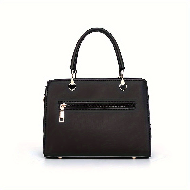 [Faux Leather Shoulder Handbag] Elegant Faux Leather Handbag - Lightweight Solid Color Shoulder Bag with Tassel Embellishment, Adjustable Strap, Zipper Closure, Polyester Lined, Edge Paint Detail - Available in Multiple Color