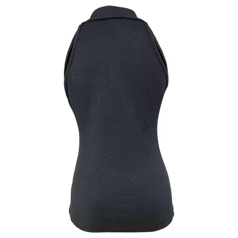 Women's Summer Slim-Fit Zip-Front Collar T-Shirt - Solid Color X-Line Short Sleeve Blouse, Medium Stretch Casual & Dressy Outfits