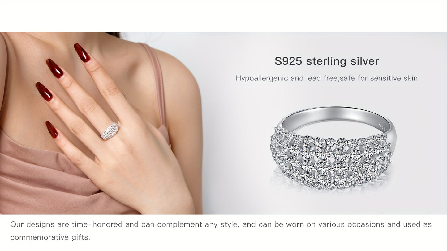S925 Sterling Silvery Wide Version Ladies Ring Curved Diamond-studded Synthetic Zirconia Ring Ladies Stylish Design High Quality Ring Bead Jewelry Lovers Day Mothers Day Ramadan Eid al-Fitr Holiday Gift gift box