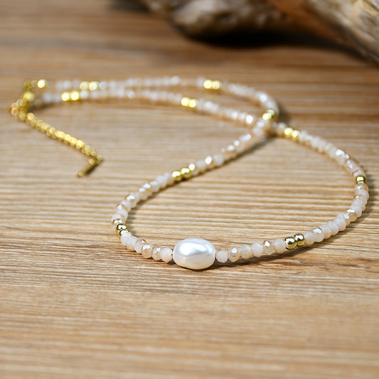 Natural Freshwater Pearl Beaded Necklace Boho Style Adjustable Neck Chain Everyday Jewelry Gift