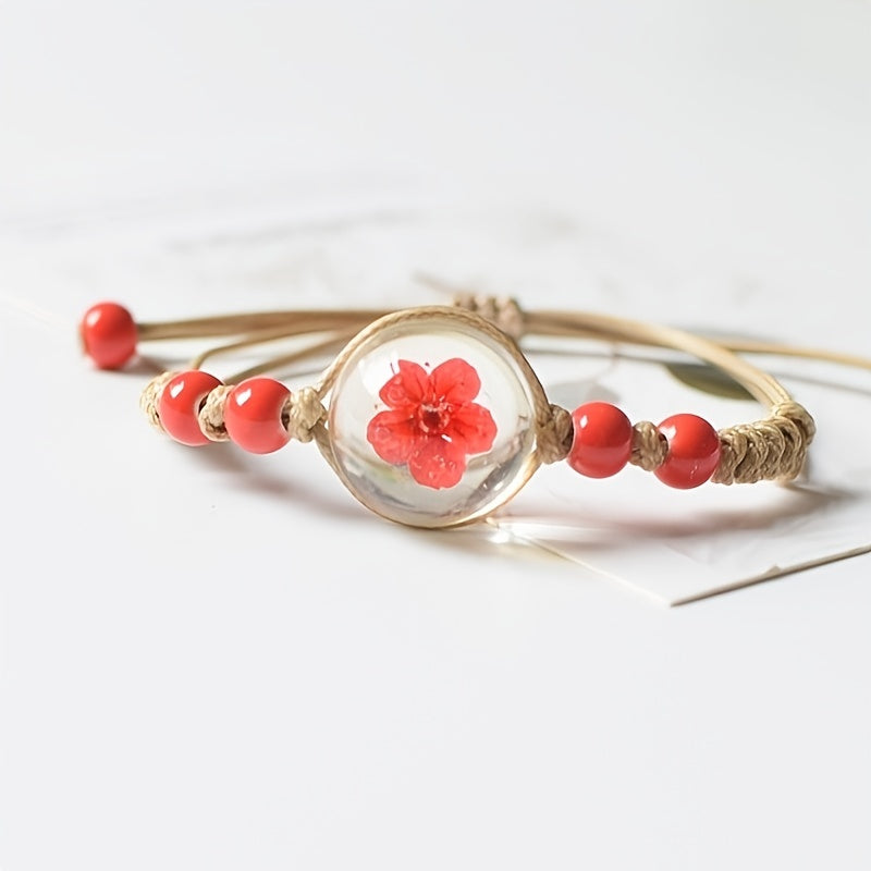 1pc Cute Full Star Dry Eternal Flower Decor Handmade Adjustable Bracelet, Exquisite Holiday Birthday Gift For Besties