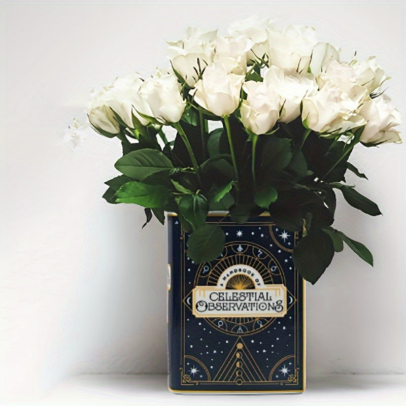 1pc Enchanting Ceramic Book Vase with Tarot Card Design - Celestial Observations, Starry Night Series - Ideal for Kitchen & Living Room Decor, Classic Fantasy Style, Decorative Centerpiece|Artistic Vase|Ceramic Construction,