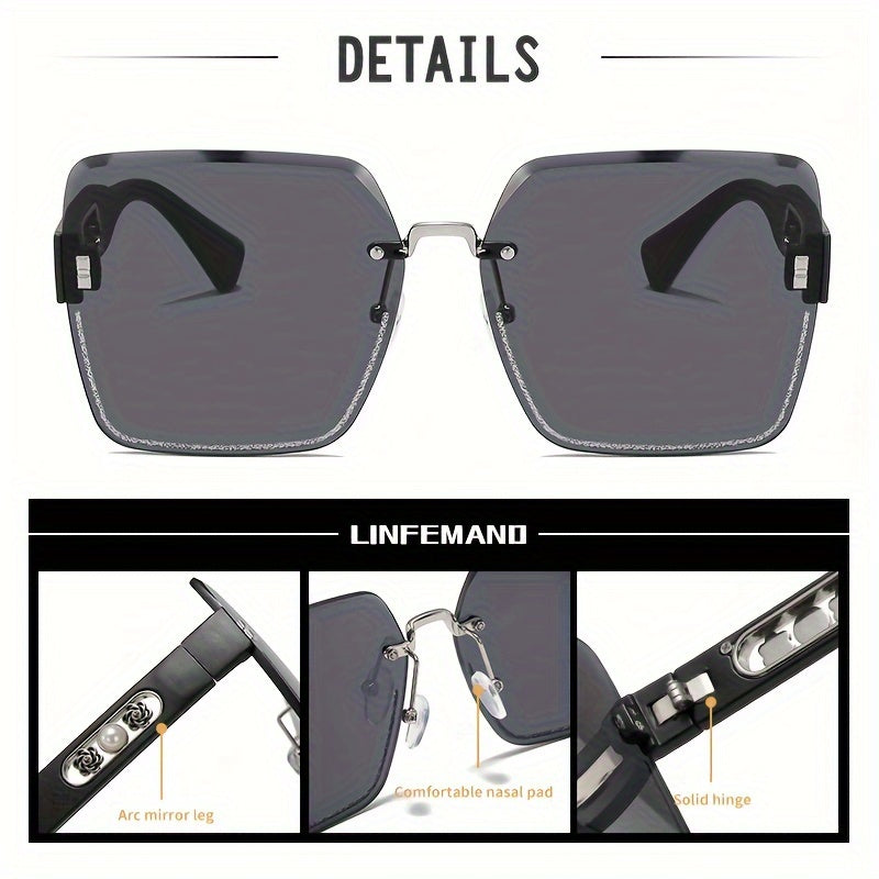 [Fashion Eyeglasses] LINFEMAND Fashion Eyeglasses | Pearl Flower Decoration, PC Polycarbonate Lens, Plastic Frame, with Case - for Men, Women, Summer, Festival Gift, Daily Wear