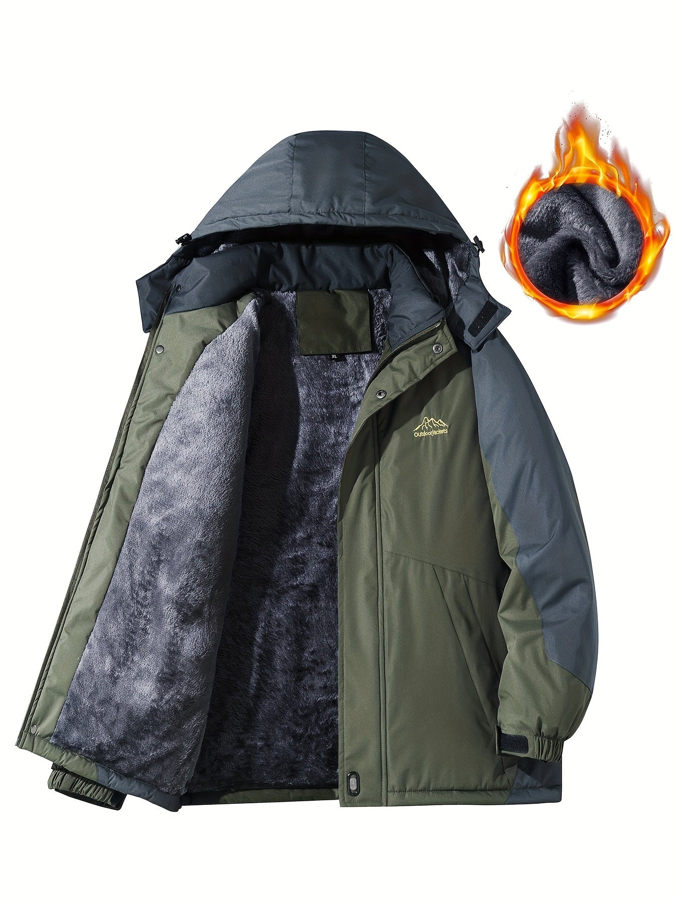 Men's Casual Color Block Thick Hooded Jacket, Waterproof Windproof Single-layer Fleece Jacket For Fall Winter Jacket Gifts Best Sellers