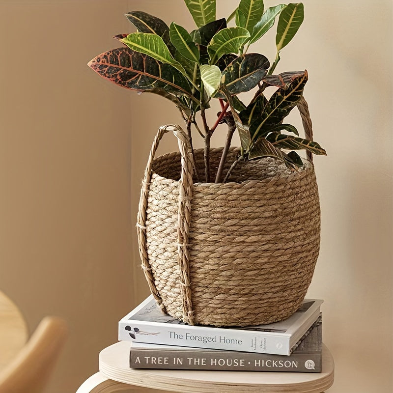 Nordic style seaweed handmade woven flower pot decoration flower arrangement creative minimalist flower basket drum belly rattan woven basket