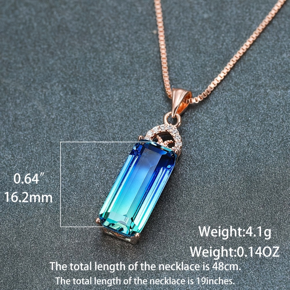 ANGOL Bohemian Rose Golden Necklace with Blue-Green Synthetic & White Synthetic Zirconia Bowknot Pendant - Four-Prong Setting for Everyday & Party Jewelry, Women's Fashion Gift, Engagement Accessory, Elegant Accessory, Bowkno