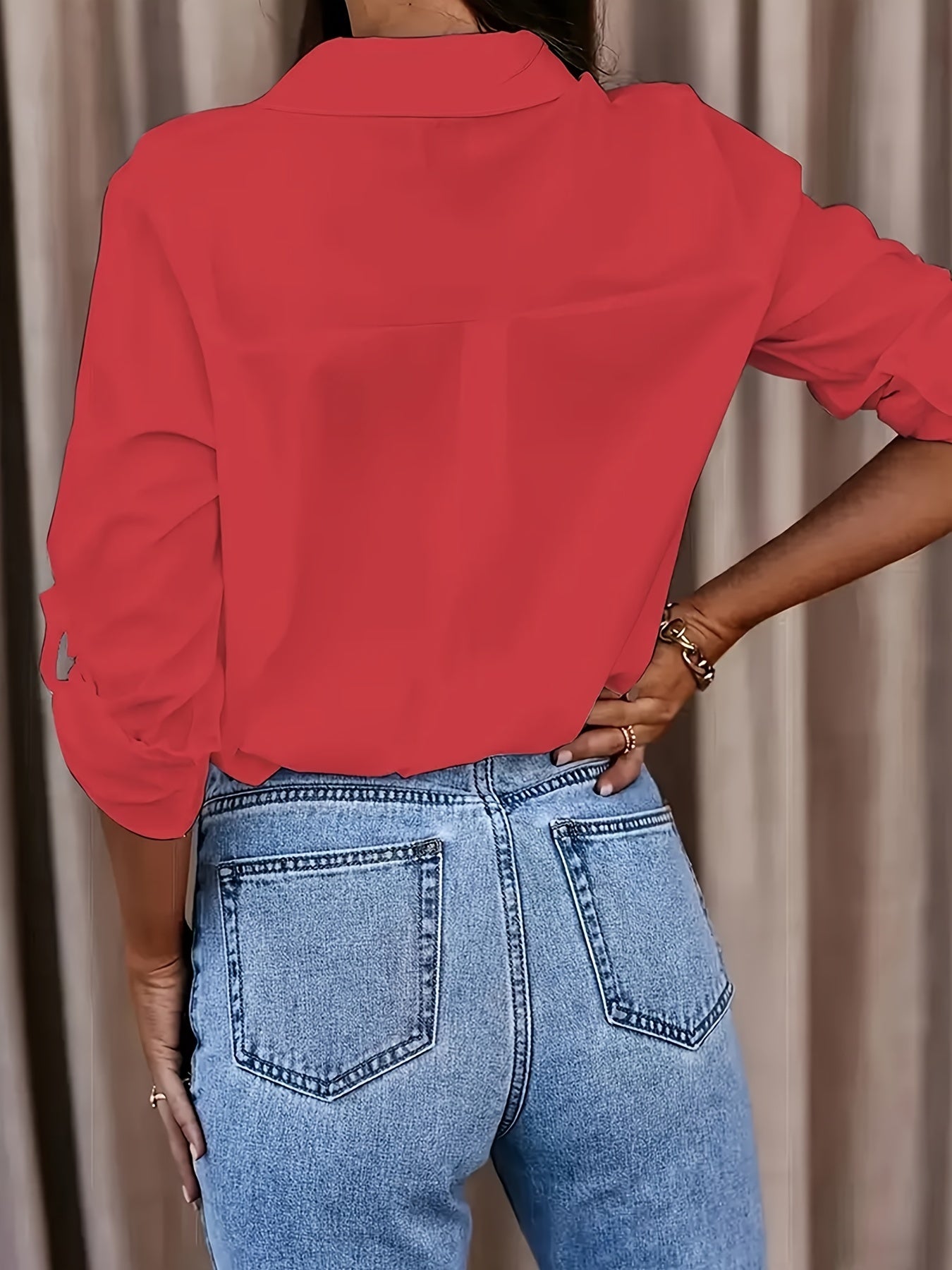 Solid Button Front Shirt, Casual Turn Down Collar Office Work Shirt, Women's Clothing