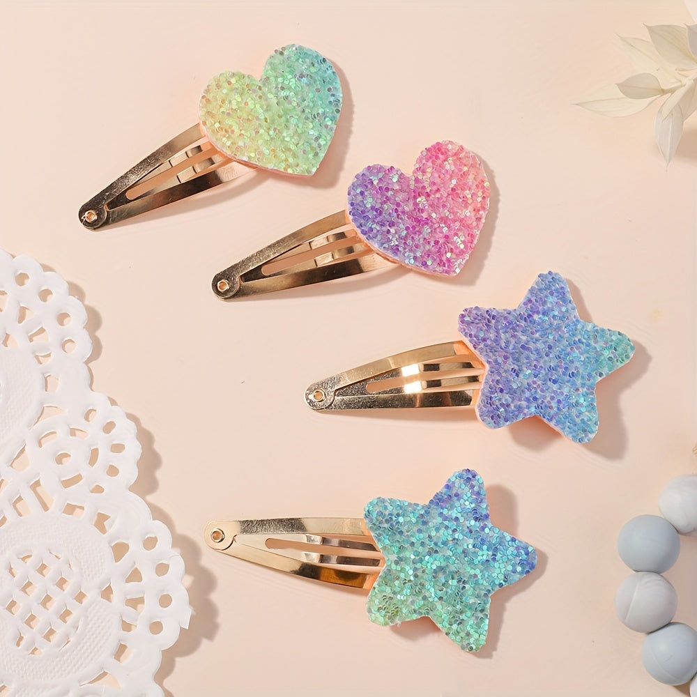 16-Pack Star Love Sequin Children's Bow Hair Clip Cute Girl Ponytail Hairpin BB Clips Baby Hair Accessories