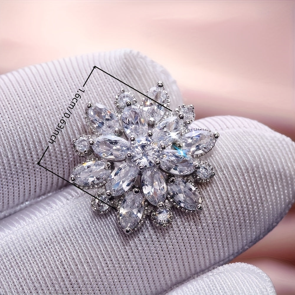 Luxurious Flower Earrings - A Pair With Shiny Synthetic Zirconia Inlaid - Suitable For Ladies' Wedding Parties, Jewelry, And Valentine's Day Gifts