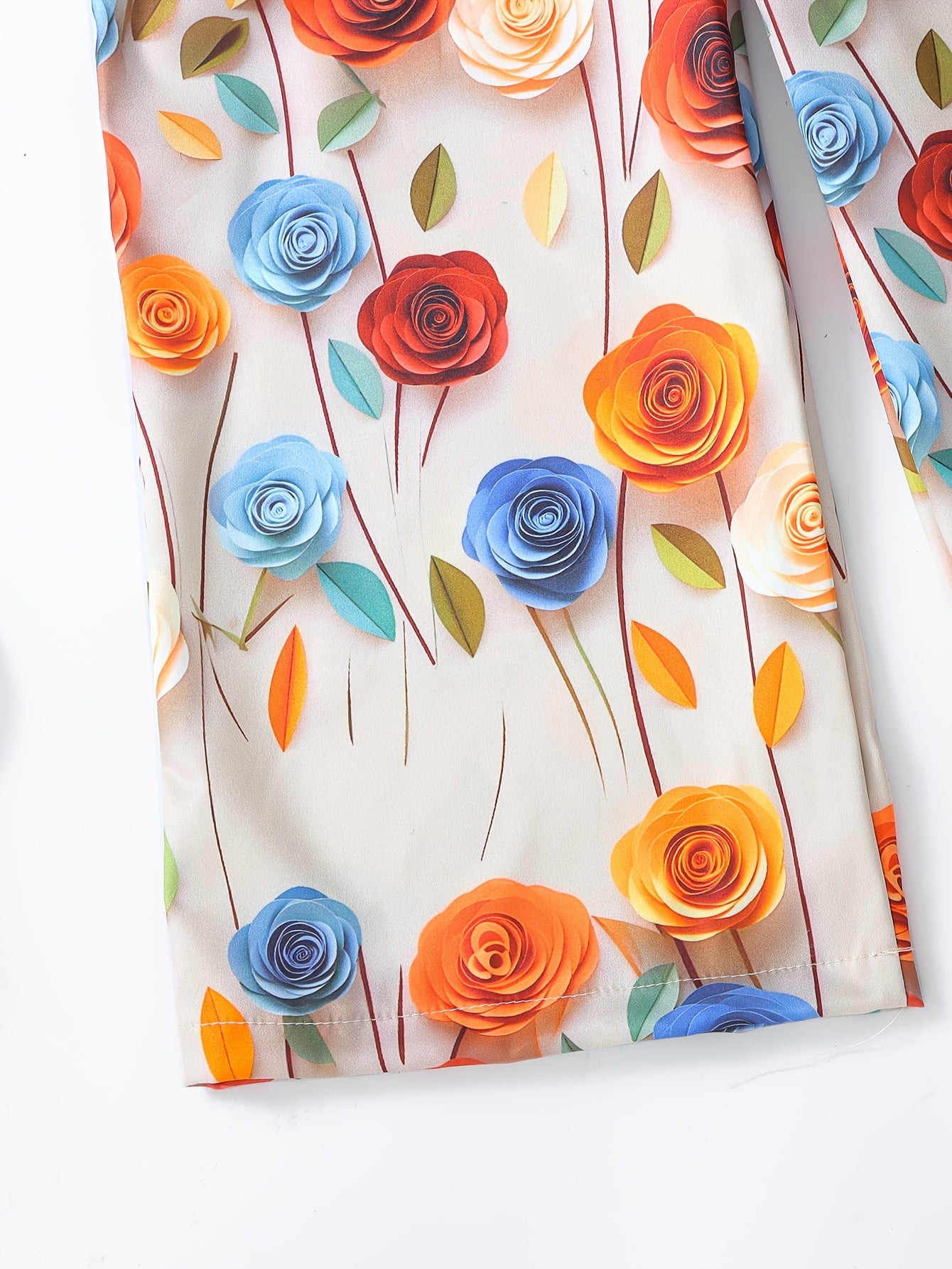 [Boho Flower Jumpsuit] Boho Flower Print Girls Shirred Cami Jumpsuit | For Going Out Party Holiday Kids Summer Clothes