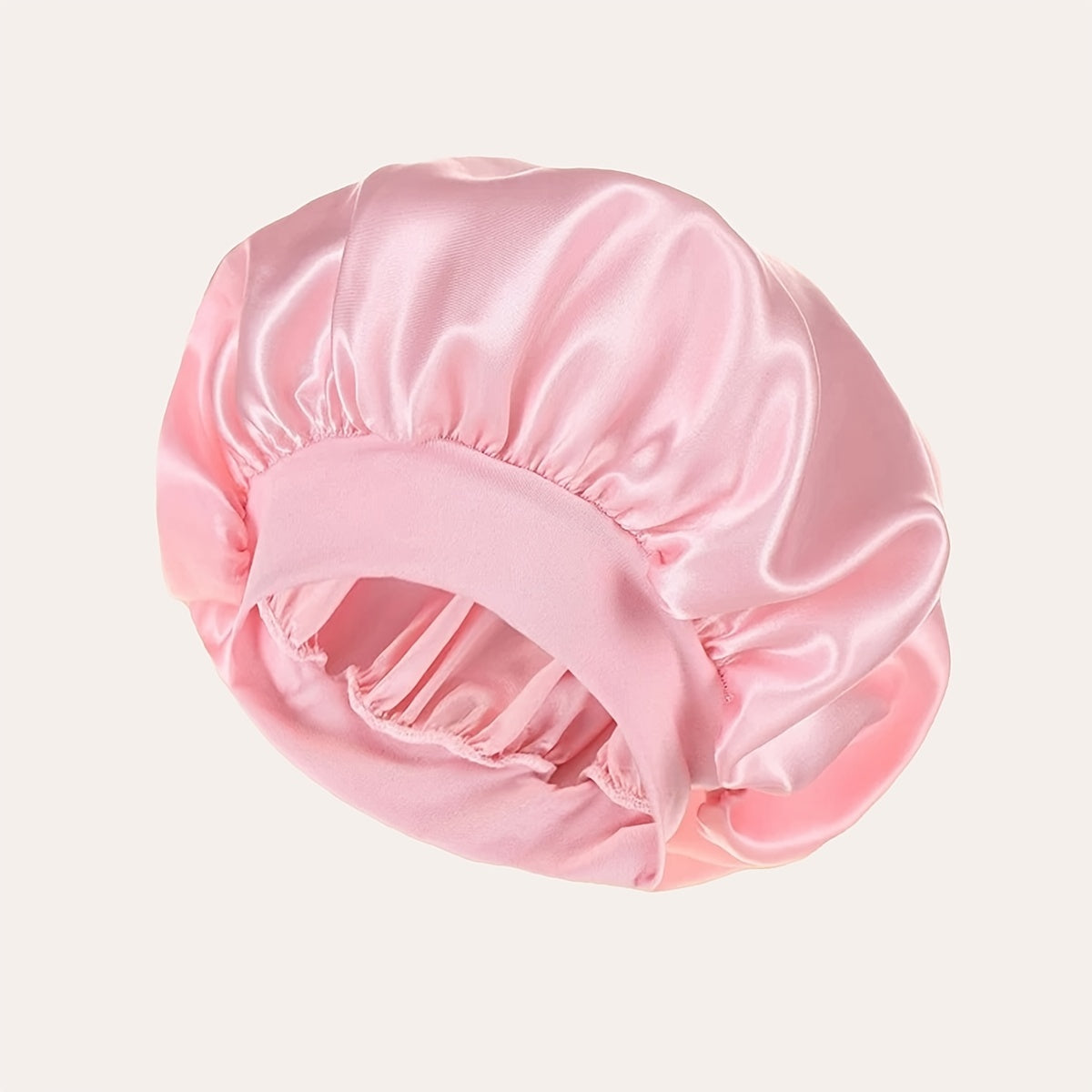 2023 New Women'S Fashion Hair Bonnet - Wide Brim Elastic Sleep Cap for Curly Straight Hair, Pink Fluffy Polyester Bath Hat with Ruffled Edges, Oil-Free Dry Hair Cover for Sleep & Relaxation, Hair Bonnet for Sleeping, Comforta