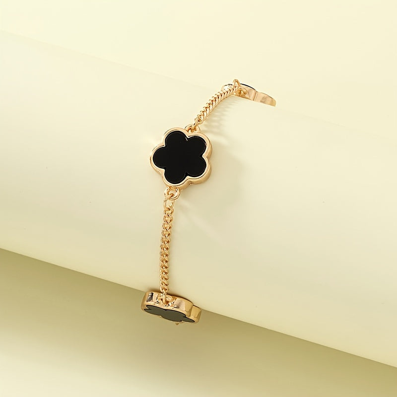 1pc Five Leaf Flower Thin Chain Bracelet Adjustable Hand Chain For Women