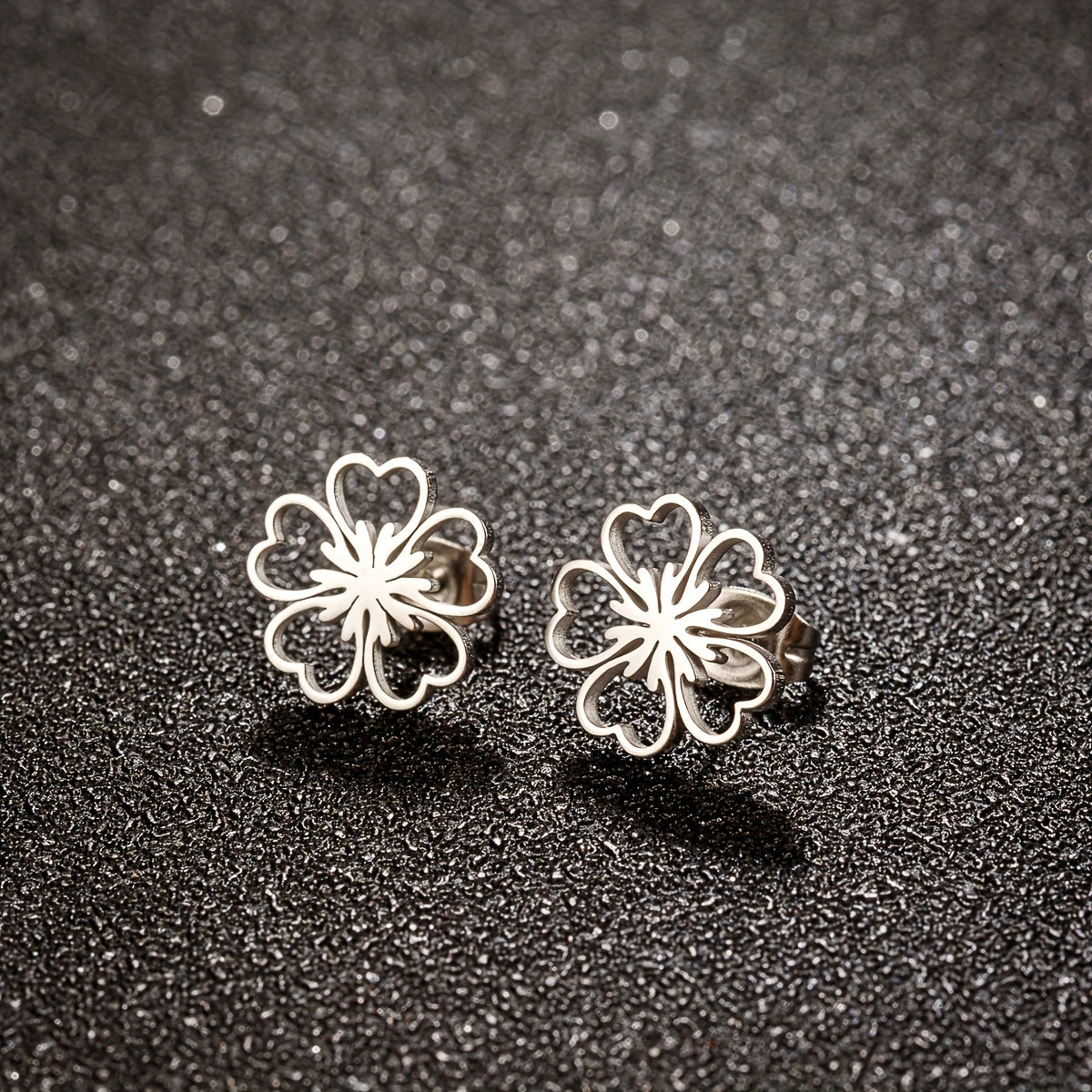 1 Pair Plum Blossom Stainless Steel Stud Earrings, Lucky Flower Earrings Jewelry Birthday Gift For Men Women