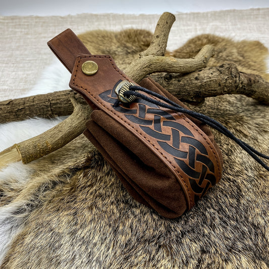 Unisex Retro Faux Leather Belt Pouch - Vintage Drawstring Closure, Faux Suede Lining - Party & Halloween Accessories | Foldable Design | Fixed Shoulder Strap